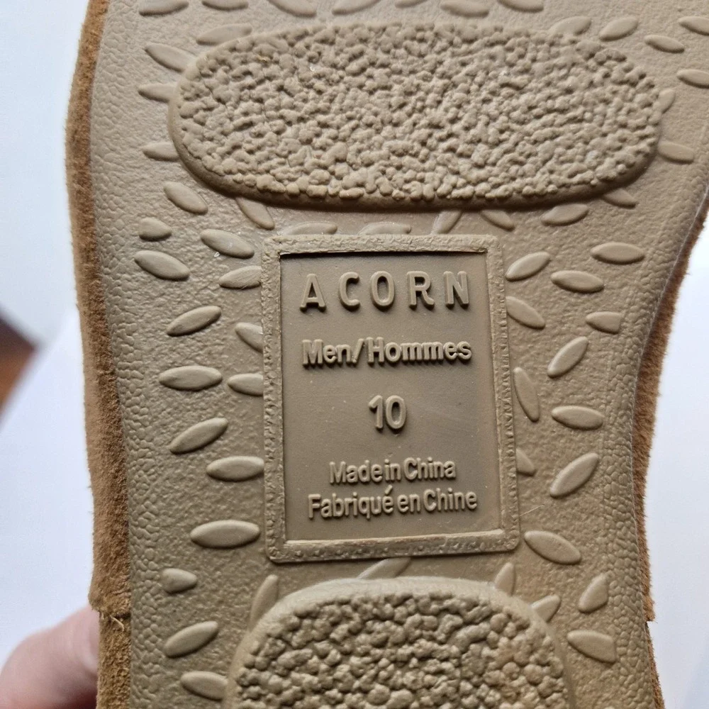 VTG Acorn Slippers Shoes Men's 10 Walnut Shearling Loafer Sheepskin Real Fur EUC
